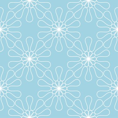 Mavi zemin üzerine beyaz çiçekler. Tekstil ve duvar kağıtları için süs seamless modeli