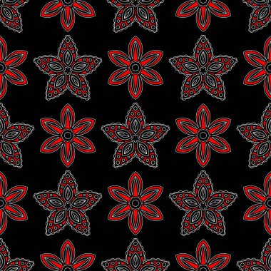 Çiçek seamless modeli. Duvar kağıtları, Tekstil ve kumaş için siyah kırmızı ve beyaz arka plan.