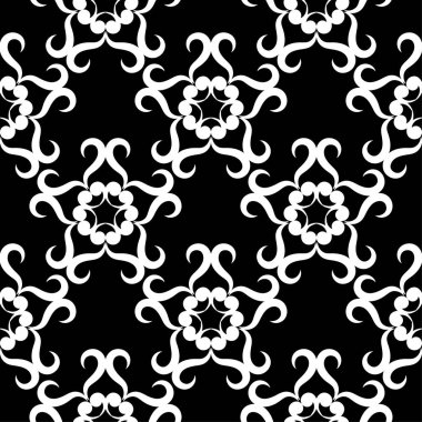 Siyah arka plan üzerine beyaz çiçek tasarım. Tekstil ve duvar kağıtları için seamless modeli