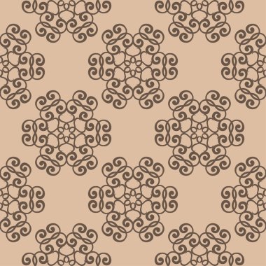 Bej renkli arka plan üzerinde kahverengi çiçek süsleme. Tekstil ve duvar kağıtları için seamless modeli