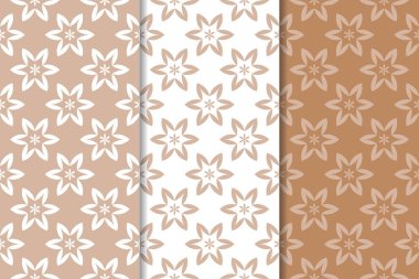 Kahverengi çiçek arka planlar. Tekstil ve duvar kağıtları için dikişsiz desen seti