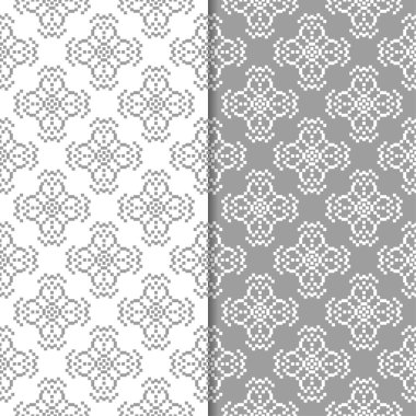 Beyaz ve gri çiçek arka planlar. Tekstil ve duvar kağıtları için dikişsiz desen seti