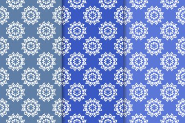 Mavi çiçekli süsler. Dikey Dikişsiz desen seti. Duvar kağıdı arka plan