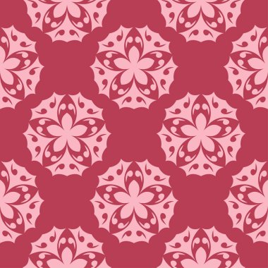 Kırmızı zemin üzerine çiçek süsleme. Tekstil ve duvar kağıtları için seamless modeli