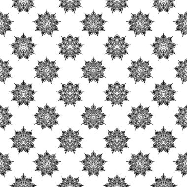 Beyaz arka planda siyah çiçek süsleme. Tekstil ve duvar kağıtları için seamless modeli