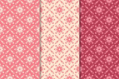 Kiraz kırmızı çiçekli süsler. Dikey Dikişsiz desen seti. Duvar kağıdı arka plan