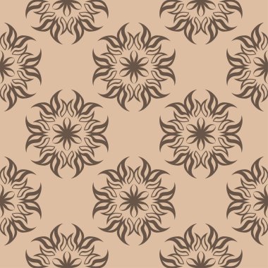 Bej renkli arka plan üzerinde koyu kahverengi çiçek süsleme. Tekstil ve duvar kağıtları için seamless modeli