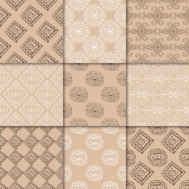 Kahverengi Bej geometrik süsler. Web, Tekstil ve duvar kağıtları için dikişsiz desen koleksiyonu