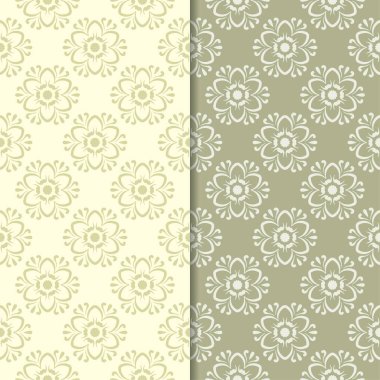 Zeytin yeşili çiçek desenleri. Tekstil ve duvar kağıtları için dikişsiz desen seti