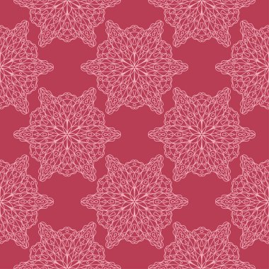 Kırmızı zemin üzerine çiçek süsleme. Tekstil ve duvar kağıtları için seamless modeli