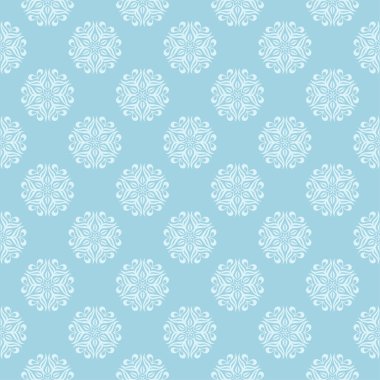 Mavi zemin üzerine beyaz çiçek desenli. Tekstil ve duvar kağıtları için sorunsuz süsleme