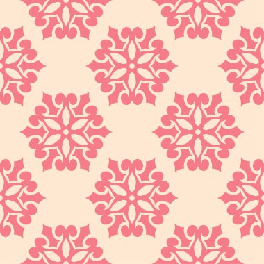 Bej renkli arka plan üzerinde kırmızı çiçekli süs. Tekstil ve duvar kağıtları için seamless modeli