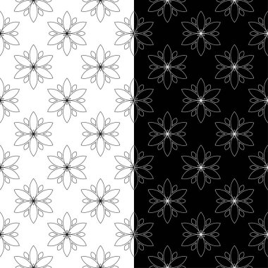 Siyah ve beyaz çiçek arka planlar. Tekstil ve duvar kağıtları için dikişsiz desen seti