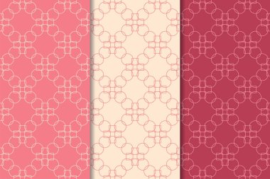 Kiraz kırmızısı geometrik süsler. Web, Tekstil ve duvar kağıtları için dikey Dikişsiz desen seti