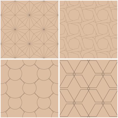 Geometrik desenler. Sorunsuz arka plan bej ve kahverengi kümesi. Vektör çizim.