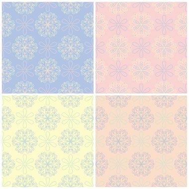 Soluk renkli kesintisiz arka plan duvar kağıtları, Tekstil ve kumaş çiçek desenleri ile set