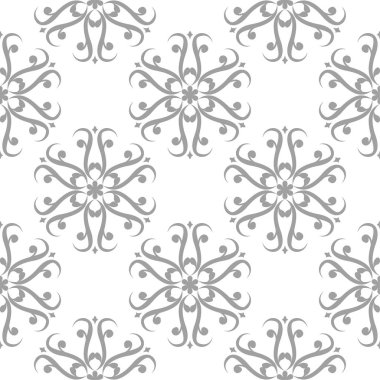 Beyaz arka plan üzerine açık gri çiçek süsleme. Tekstil ve duvar kağıtları için seamless modeli