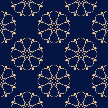 Altın mavi çiçek süsleme. Tekstil ve duvar kağıtları için seamless modeli