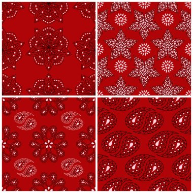 Kırmızı sorunsuz arka plan duvar kağıtları, Tekstil ve kumaş için siyah ve beyaz çiçek desenleri ile