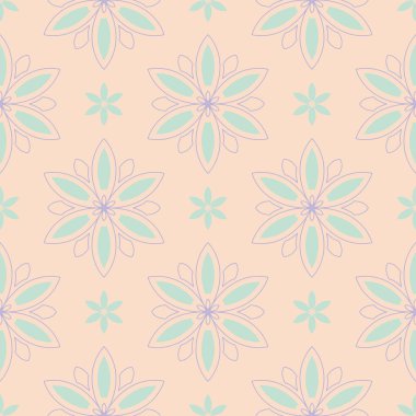 Çiçek seamless modeli. Bej renkli arka plan duvar kağıtları, Tekstil ve kumaş için mor ve mavi çiçek öğeleri ile