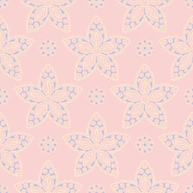 Pembe çiçek seamless modeli ile duvar kağıdı, Tekstil ve kumaş için ışık mavi ve sarı çiçek öğeleri