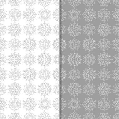 Beyaz ve gri çiçek arka planlar. Tekstil ve duvar kağıtları için dikişsiz desen seti