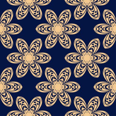 Mavi zemin üzerine altın çiçek. Tekstil ve duvar kağıtları için seamless modeli