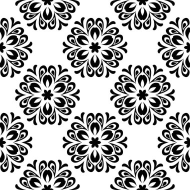 Beyaz arka planda siyah çiçek süsleme. Tekstil ve duvar kağıtları için seamless modeli