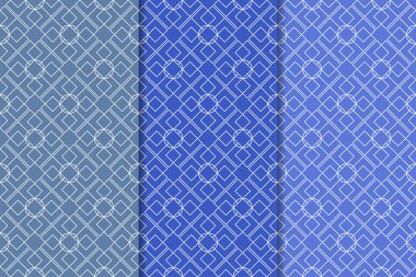 Web, Tekstil ve duvar kağıtları için dikey Dikişsiz desen mavi geometrik dizi