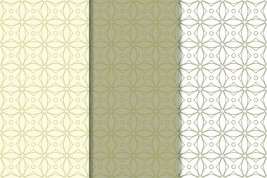 Zeytin yeşili ve beyaz geometrik süsler. Web, Tekstil ve duvar kağıtları için dikey Dikişsiz desen seti