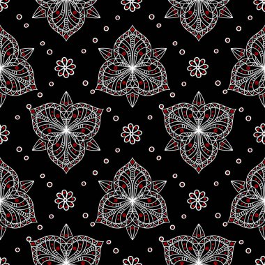 Siyah kırmızı ve beyaz çiçek seamless modeli. Duvar kağıdı, Tekstil ve kumaş arka plan