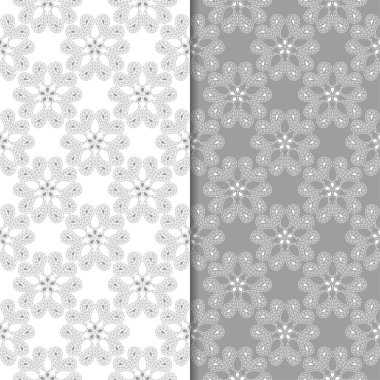 Beyaz ve gri çiçek arka planlar. Tekstil ve duvar kağıtları için dikişsiz desen seti
