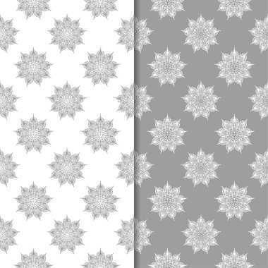 Beyaz ve gri çiçek arka planlar. Tekstil ve duvar kağıtları için dikişsiz desen seti