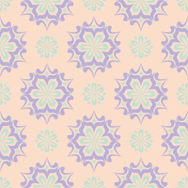 Sorunsuz çiçek desenli. Duvar kağıtları, Tekstil ve kumaş için bej mor ve mavi arka plan