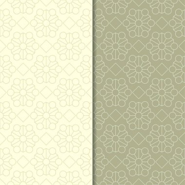Zeytin yeşili geometrik süsler. Web, Tekstil ve duvar kağıtları için dikişsiz desen seti