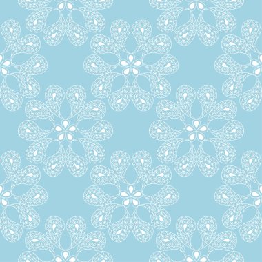 Mavi zemin üzerine beyaz çiçek süsleme. Tekstil ve duvar kağıtları için seamless modeli