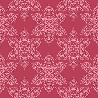 Kırmızı zemin üzerine çiçek süsleme. Tekstil ve duvar kağıtları için seamless modeli