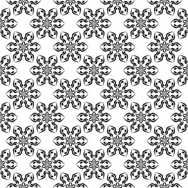 Beyaz arka planda siyah çiçek süsleme. Tekstil ve duvar kağıtları için seamless modeli