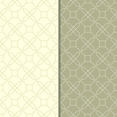 Zeytin yeşili geometrik süsler. Web, Tekstil ve duvar kağıtları için dikişsiz desen seti