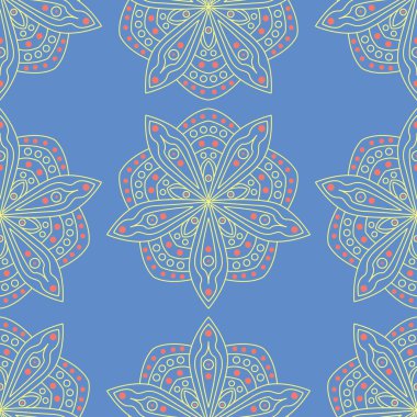 Çiçek tasarım ile mavi seamless modeli. Renkli arka plan duvar kağıtları, Tekstil ve kumaş için kırmızı sarı çiçek öğeleri ile