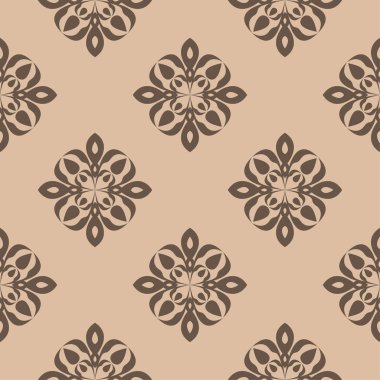Bej renkli arka plan üzerinde kahverengi çiçek süsleme. Tekstil ve duvar kağıtları için seamless modeli