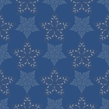 Sorunsuz arka plan. Mavi ve gri çiçek desenli duvar kağıdı, Tekstil ve kumaş için