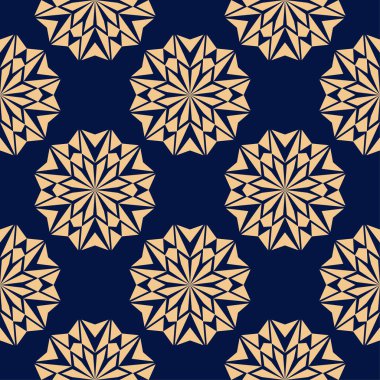 Koyu mavi zemin üzerine altın çiçek tasarım. Tekstil ve duvar kağıtları için seamless modeli