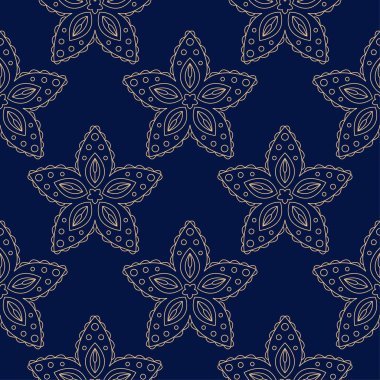 Koyu mavi zemin üzerine altın çiçek süsleme. Tekstil ve duvar kağıtları için seamless modeli