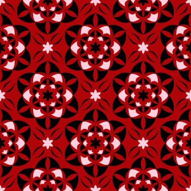 Çiçek seamless modeli. Duvar kağıtları ve Tekstil için kırmızı zemin üzerine siyah ve beyaz tasarım