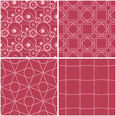 Geometrik desenler. Soluk kırmızı sorunsuz arka planlar kümesi. Vektör çizim