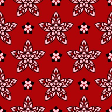 Çiçek sorunsuz arka plan. Kırmızı siyah ve beyaz çiçek deseni. Duvar kağıtları ve tekstil tasarımı için