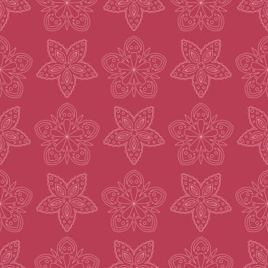 Kırmızı zemin üzerine çiçek süsleme. Tekstil ve duvar kağıtları için seamless modeli