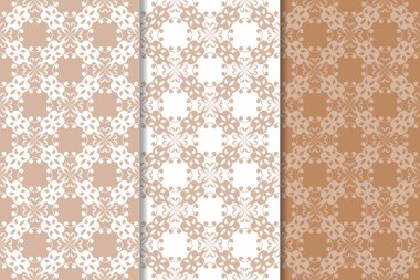 Kahverengi çiçek arka planlar. Tekstil ve duvar kağıtları için dikişsiz desen seti