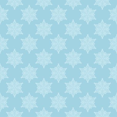 Mavi zemin üzerine beyaz çiçek desenli. Tekstil ve duvar kağıtları için sorunsuz süsleme